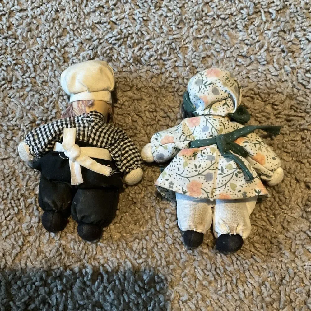 Vintage Shelf Sitter Set Of 2 Porcelain 5” Dolls Girl Boy Cottage Core